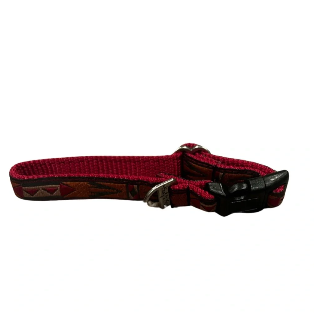 Boho Chevron Print XS Adjustable Dog Collar | New | Handmade | Red/Multi
